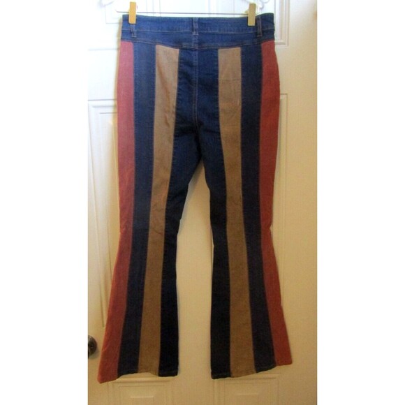 Versona Flare Jeans Striped Patchwork Colorblock 70s Boho NWT Size 6 Sm - Picture 4 of 9